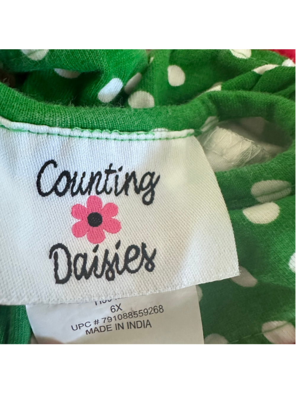 Counting Daisies Girls Dress 6X Green White Christmas Santa Shaker Sequins - Picture 2 of 5
